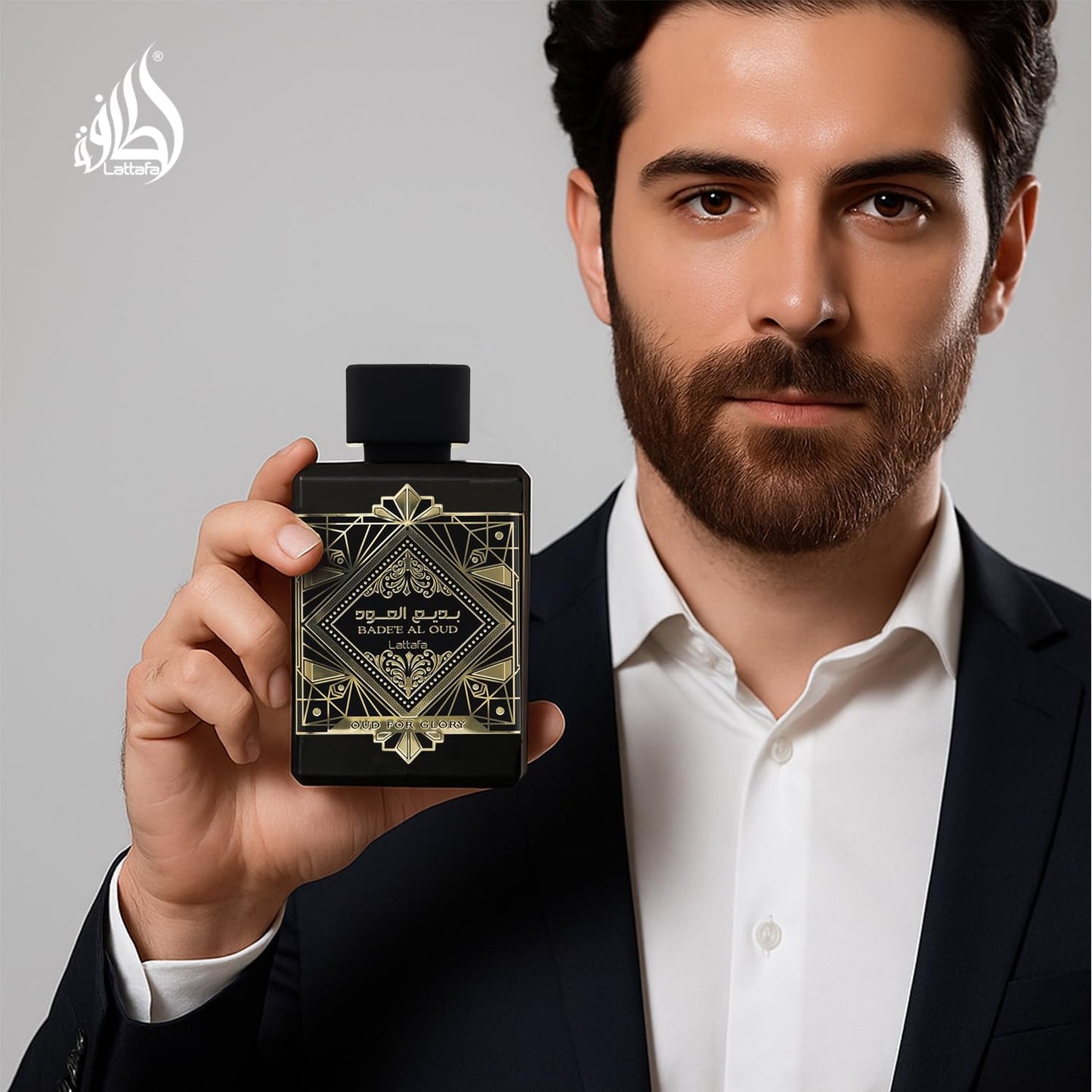 Lattafa Perfumes unisex amber woody collection showcase highlighting the elegant matte black bottle exterior