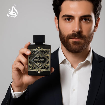Lattafa Perfumes unisex amber woody collection showcase highlighting the elegant matte black bottle exterior