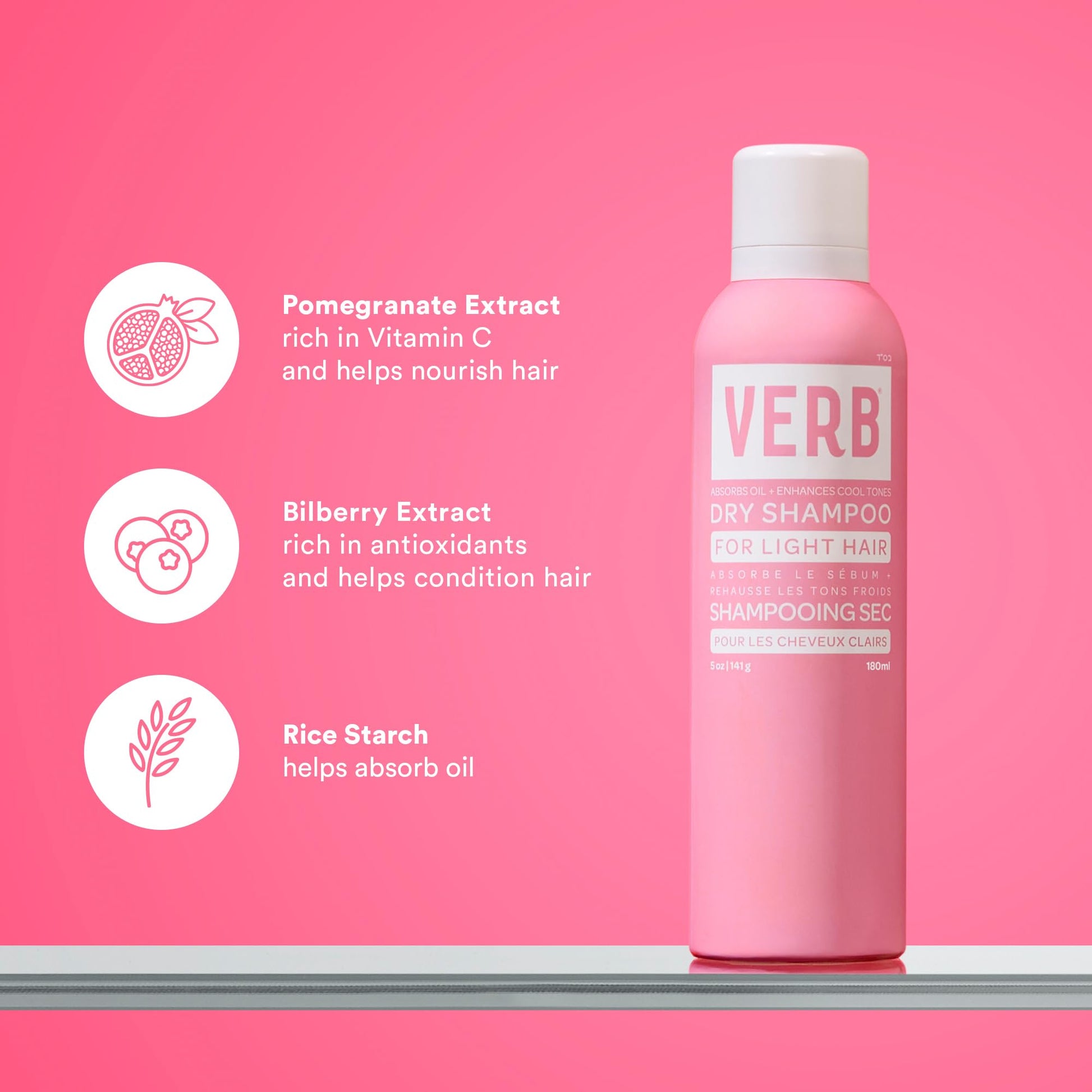 Close up of Verb Dry Shampoo Light 5 Ounce packaging