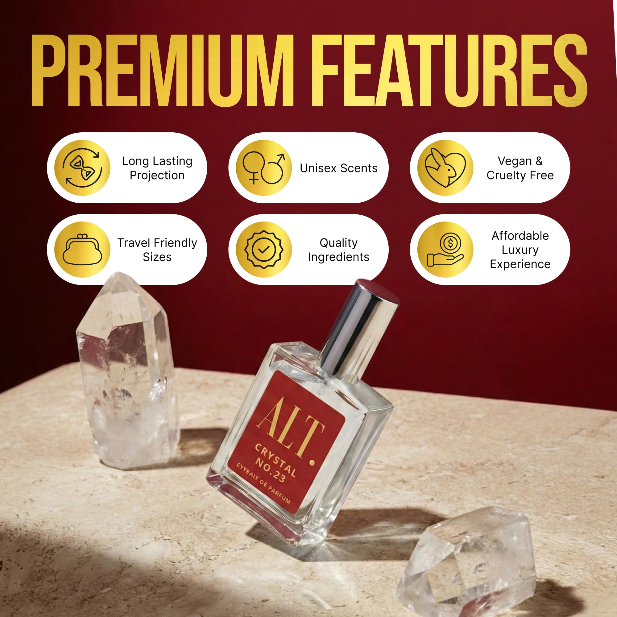 Unisex imported ALT. FRAGRANCES Crystal Number 23 perfume bottle being held to demonstrate the 60ml travel size.