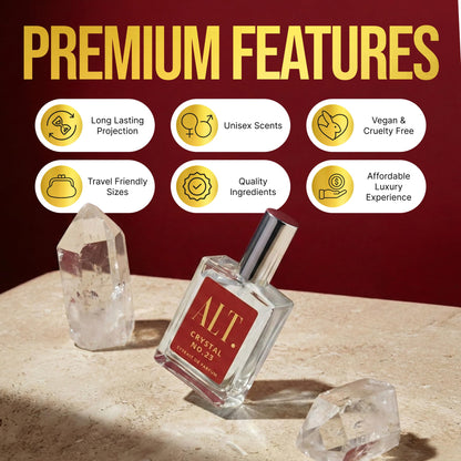 Unisex imported ALT. FRAGRANCES Crystal Number 23 perfume bottle being held to demonstrate the 60ml travel size.
