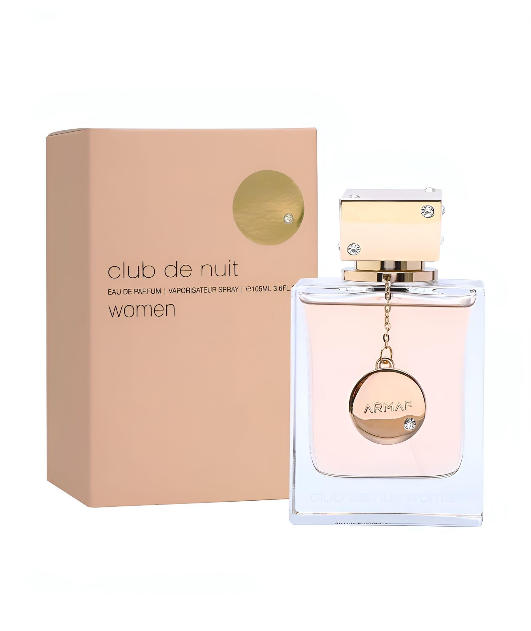 Armaf luxury women perfume spray bottle showcasing the signature gold hanging pendant charm