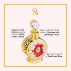 Swiss Arabian Layali Rouge 0.5 Ounce perfume oil bottle with its crystal top applicator removed to display the glass stick.