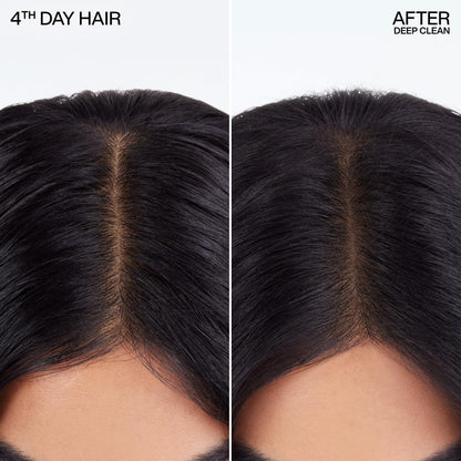 Redken Deep Clean Dry Shampoo transparent finish formula on dark hair roots