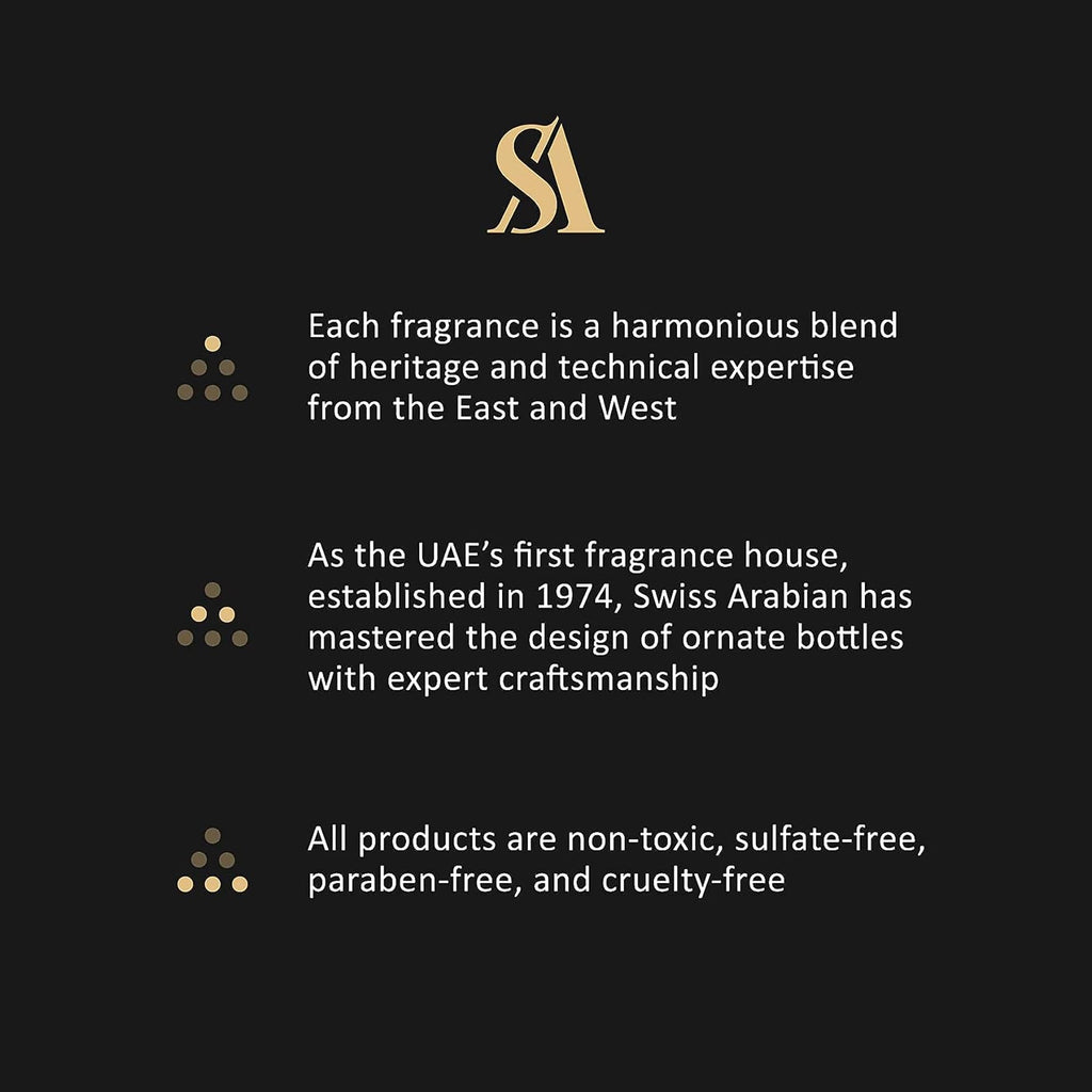 The fifteen milliliter Swiss Arabian Layali Rouge oil bottle showcasing the vibrant red and gold artisanal casing.
