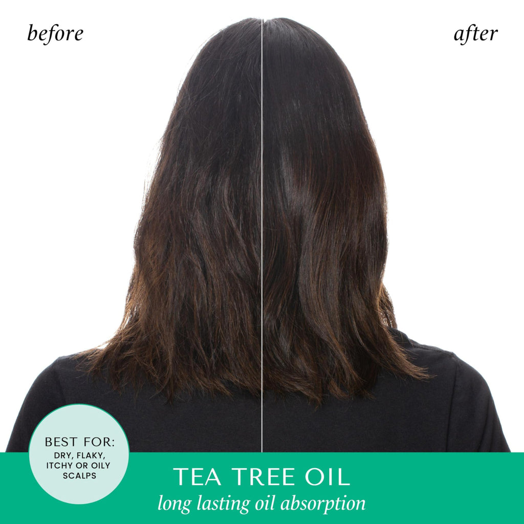 Back view of HASK Tea Tree Invigorating Dry Shampoo instructions