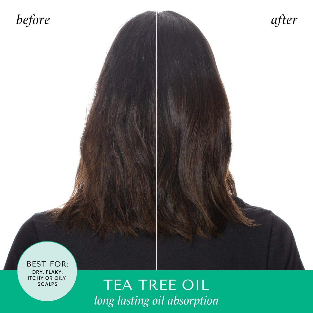 Back view of HASK Tea Tree Invigorating Dry Shampoo instructions