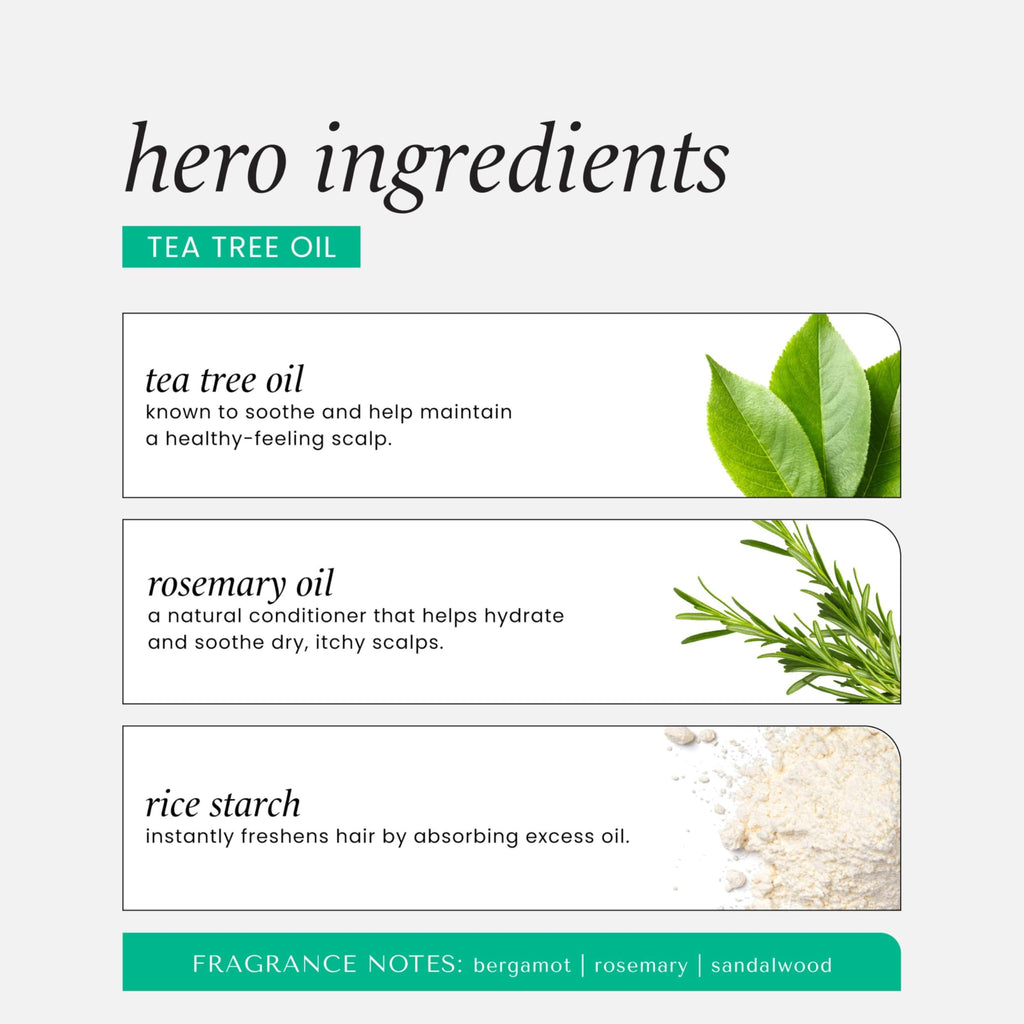 Close up of HASK Tea Tree Invigorating Dry Shampoo branding