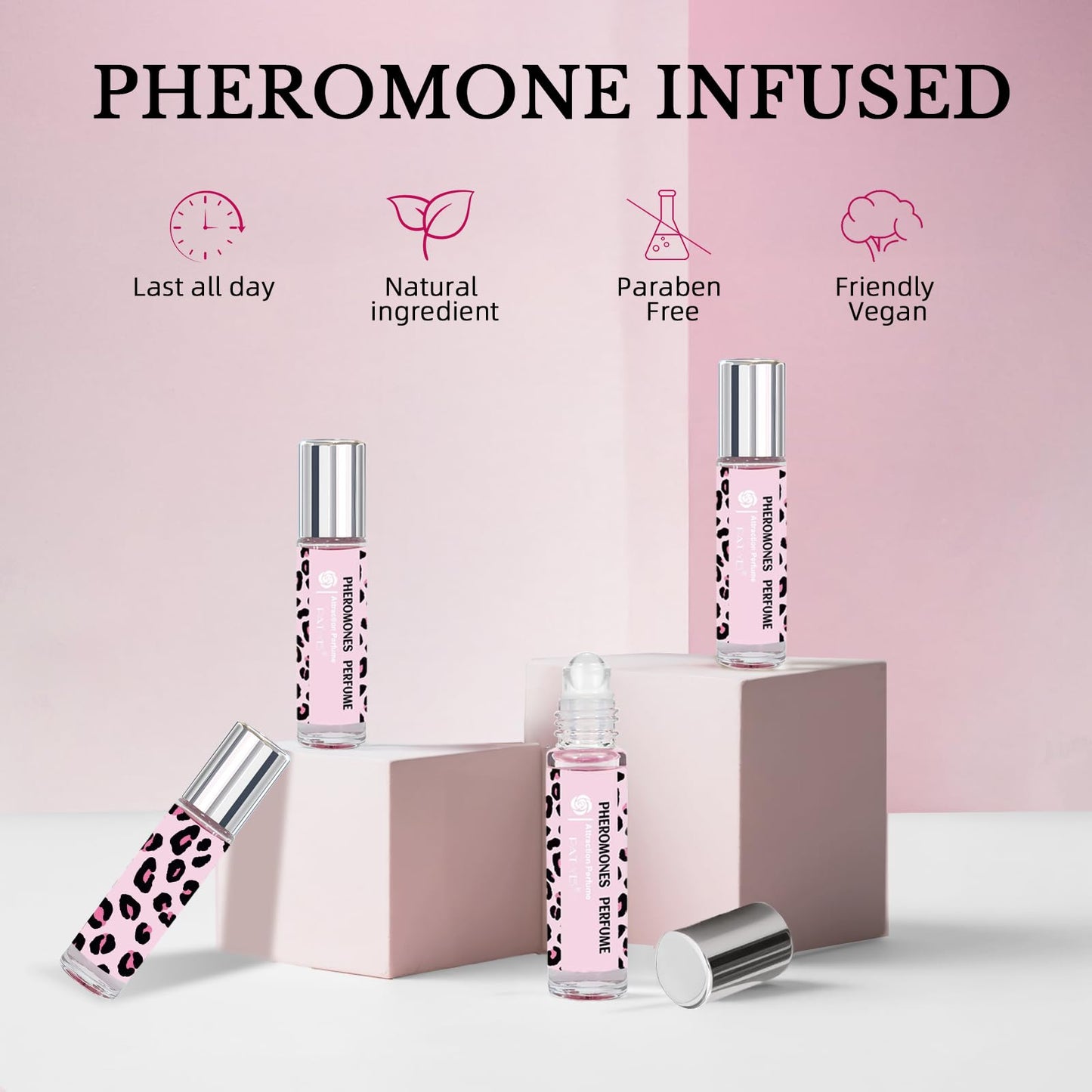 PAT-YES long lasting roll on perfume oil ten milliliters bottle displaying the rollerball applicator.
