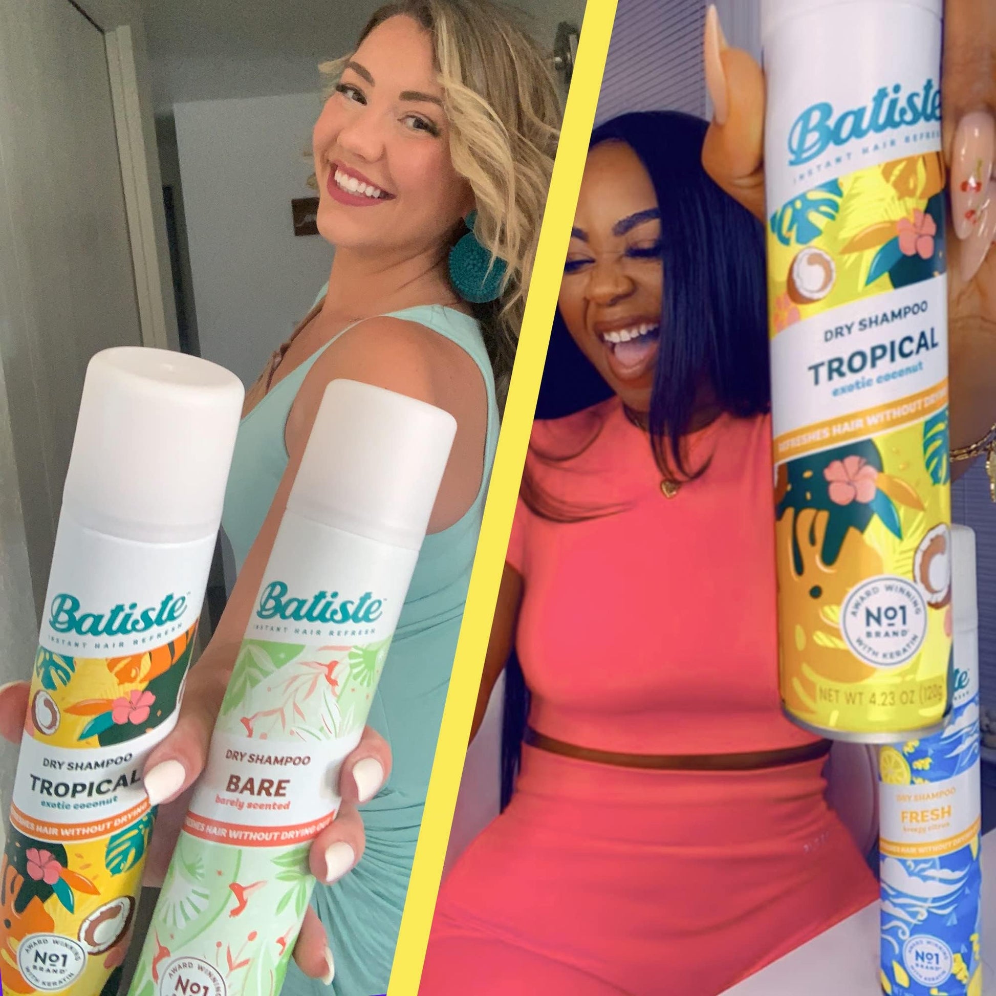 Back label of the Batiste Tropical spray showing ingredient listings and usage steps.