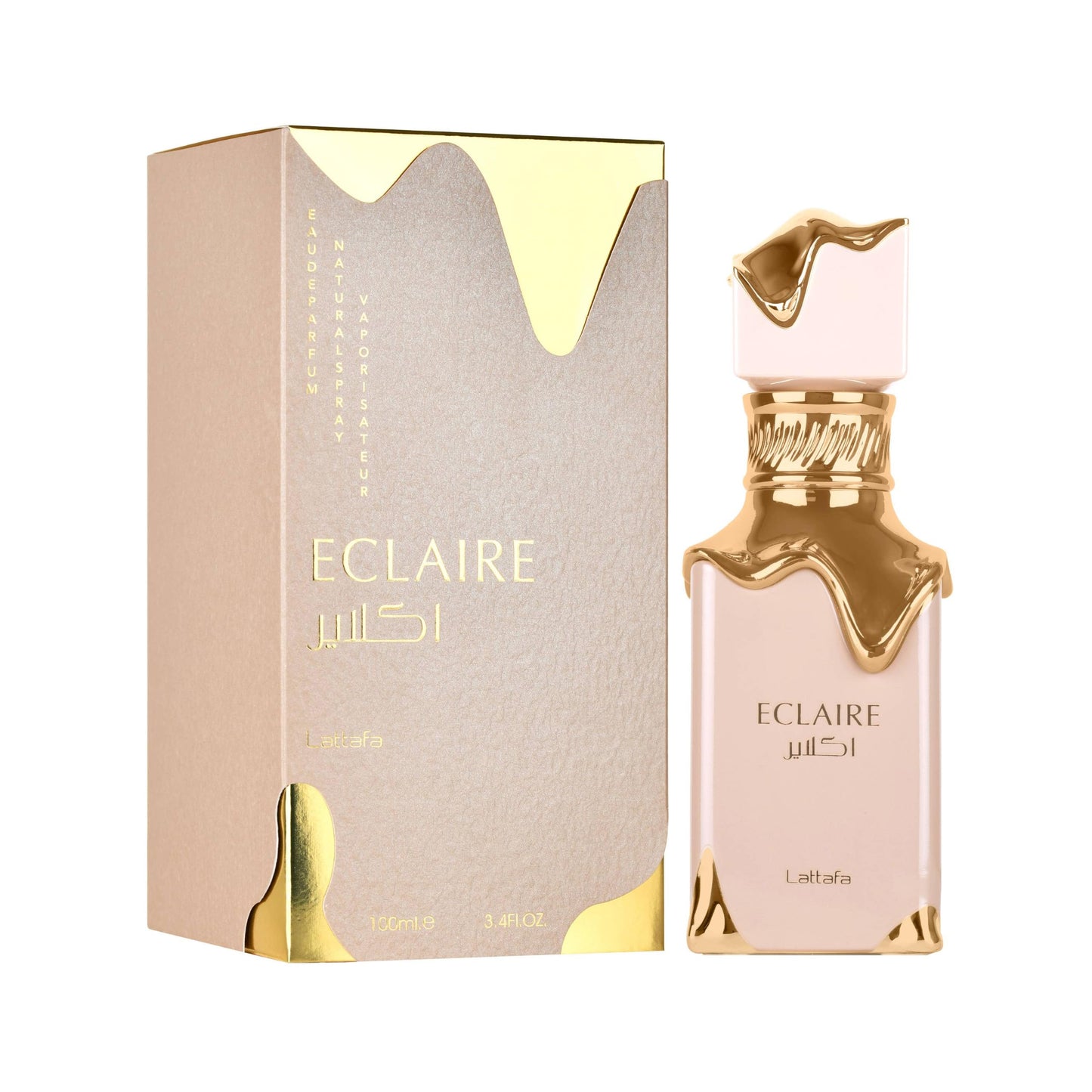 Lattafa Eclaire long lasting perfume bottle for women on a flat surface