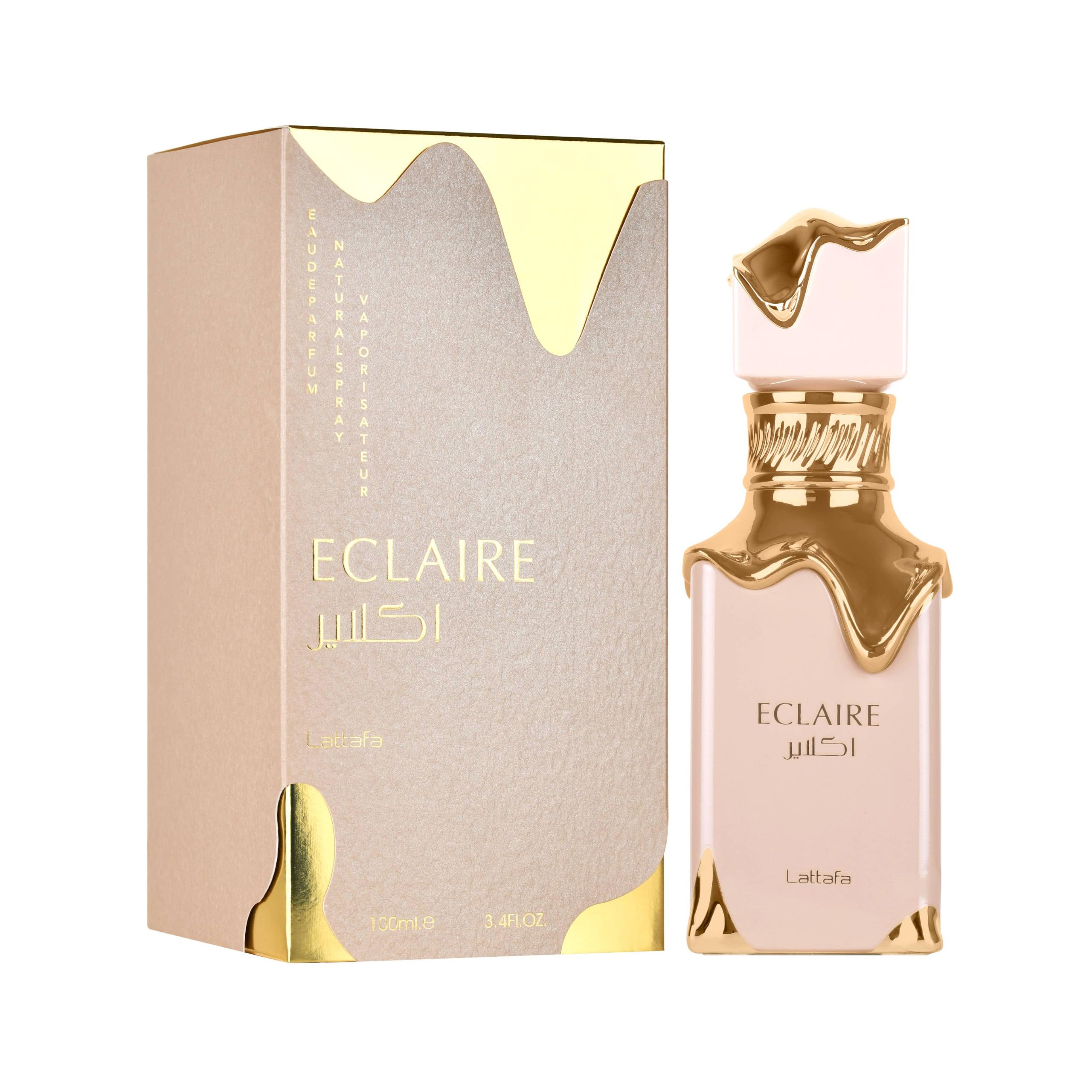 Lattafa Eclaire long lasting perfume bottle for women on a flat surface