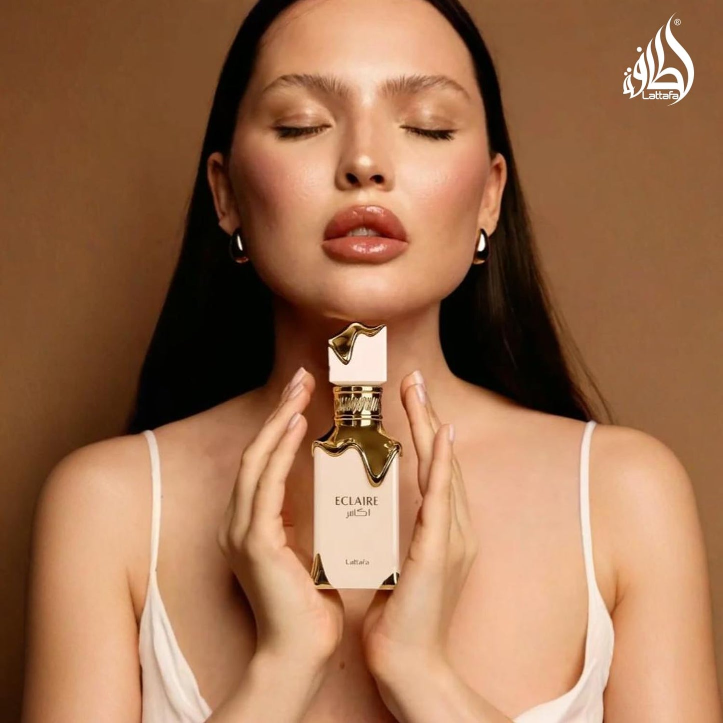 Lattafa Eclaire vanilla and caramel scented fragrance mist nozzle overview