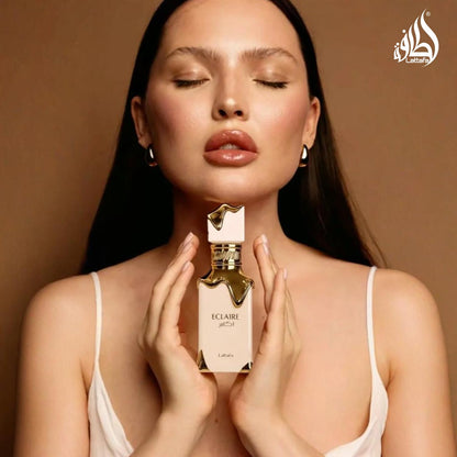 Lattafa Eclaire vanilla and caramel scented fragrance mist nozzle overview