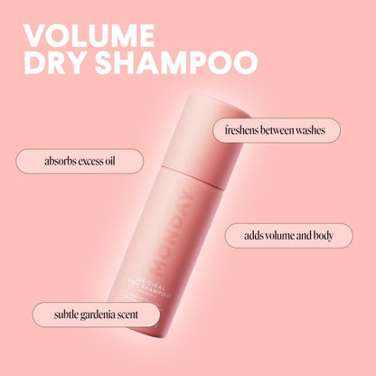 Monday Haircare Volume Dry Shampoo pink canister design