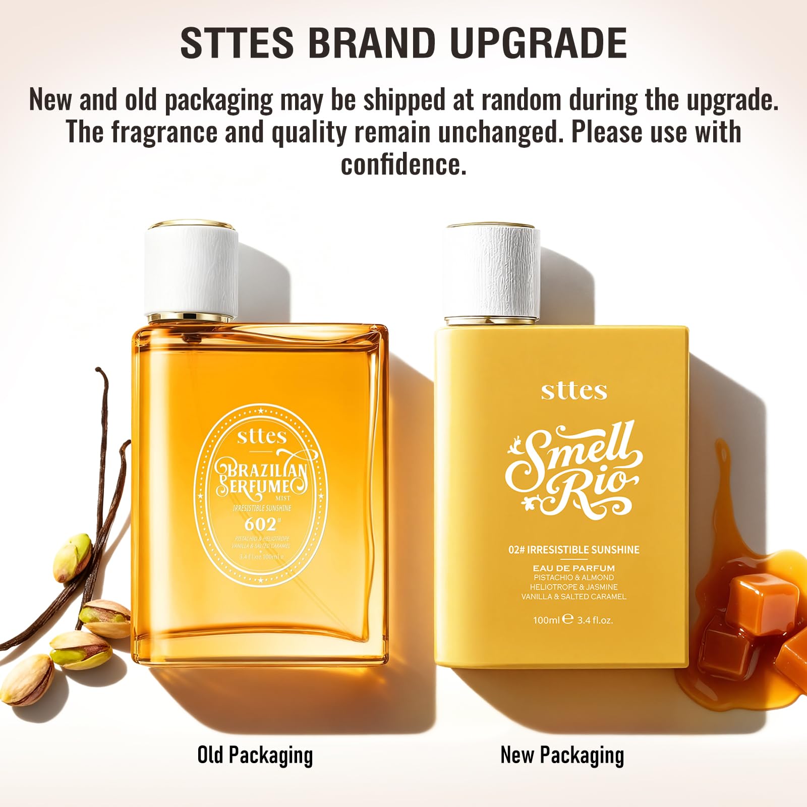 Side angle of Sttes Irresistible Sunshine perfume bottle for women highlighting product authenticity