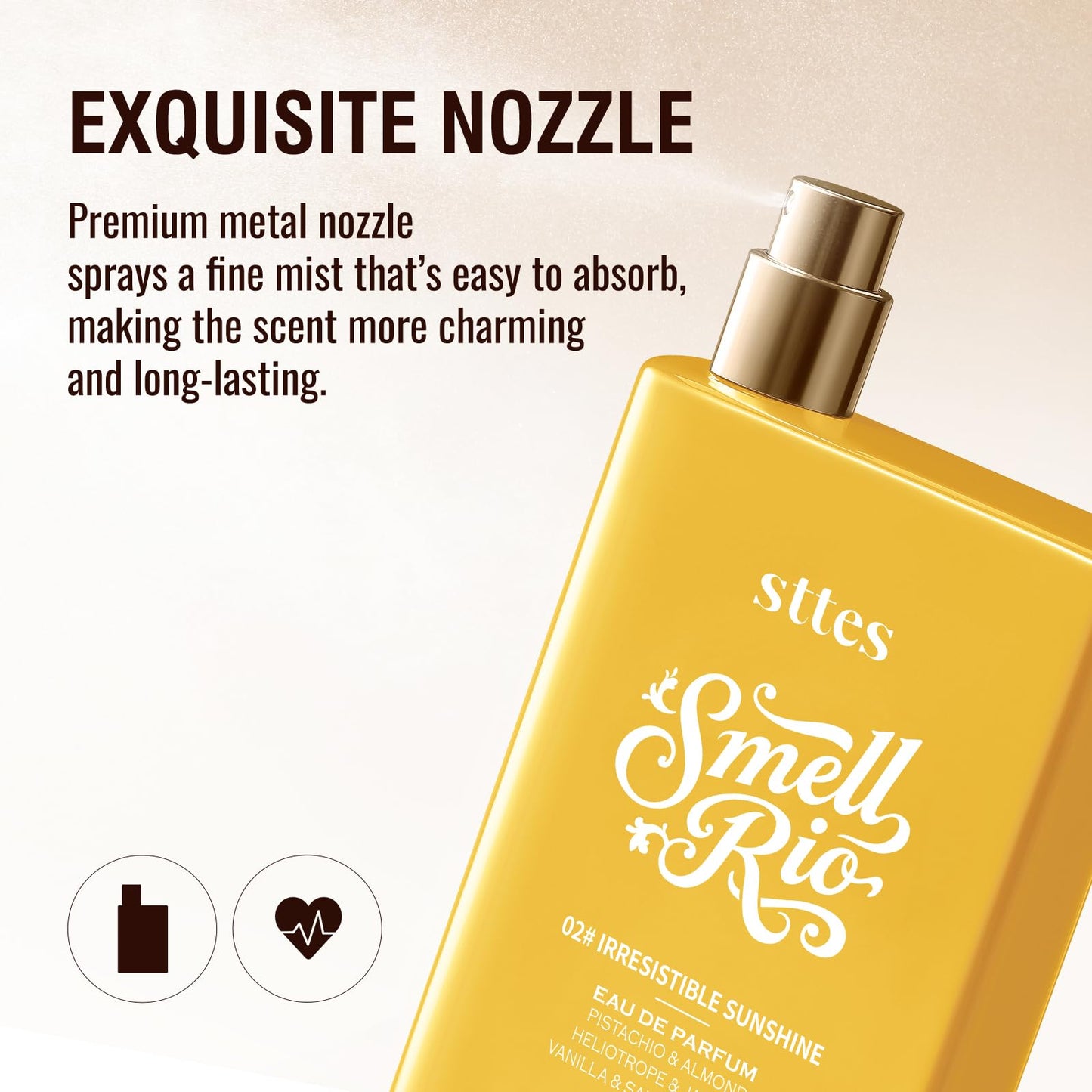 Sttes Irresistible Sunshine 100ml fragrance bottle placed elegantly alongside its original box
