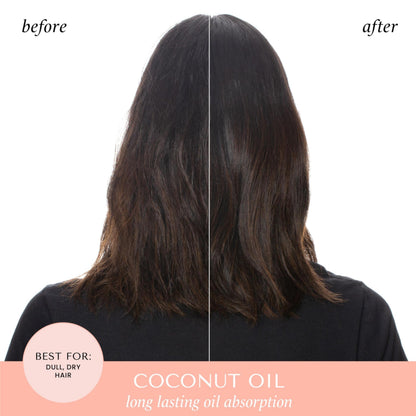 Back of Hask Coconut Oil Dry Shampoo bottle showing ingredients