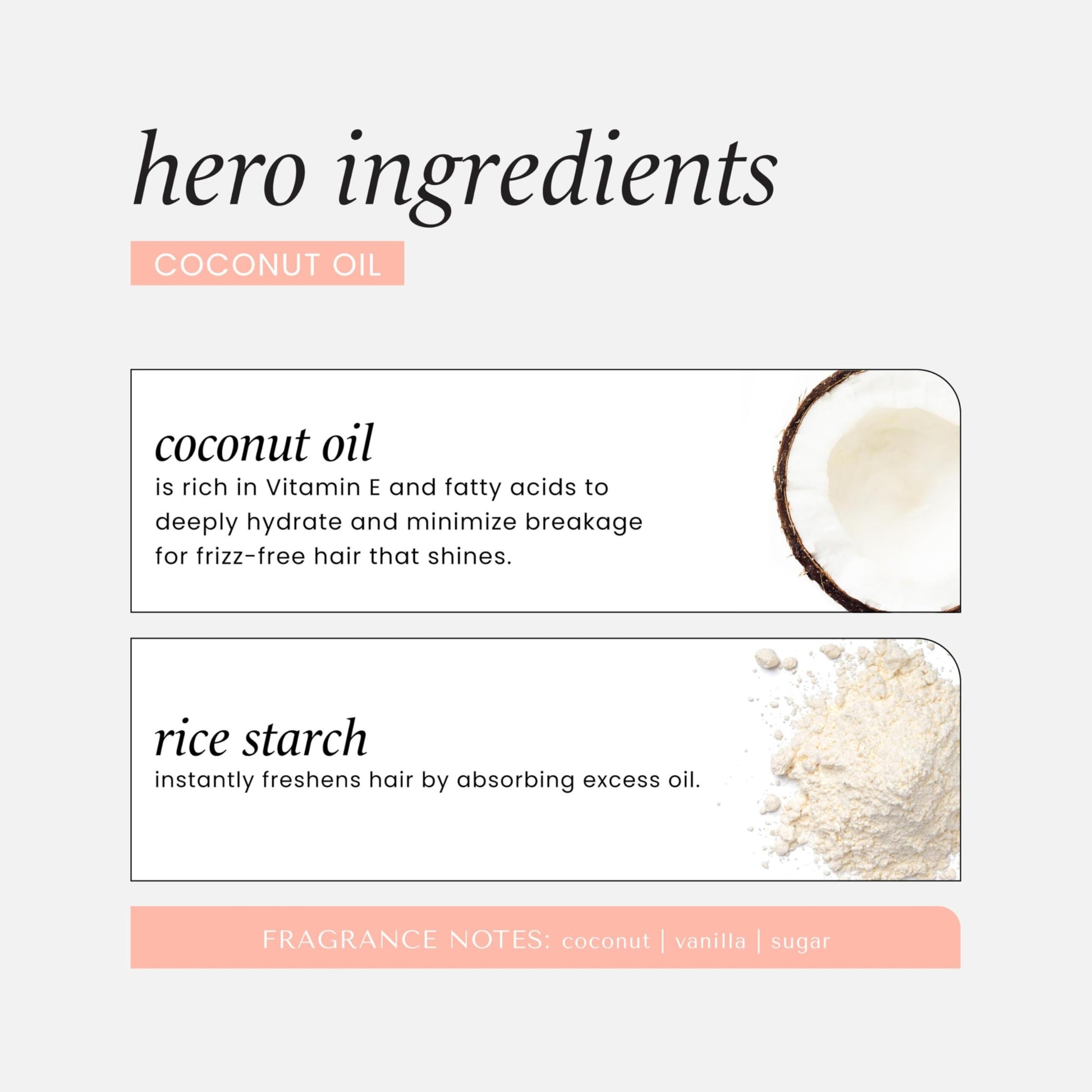 Hask Coconut Oil Dry Shampoo bottle next to text about volume and texture
