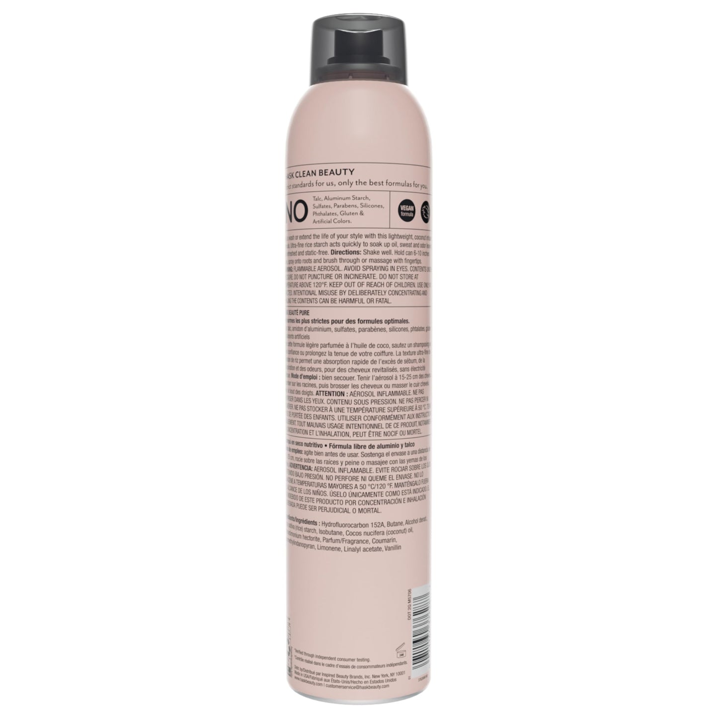 Side profile of Hask Coconut Oil Nourishing Dry Shampoo 229 grams