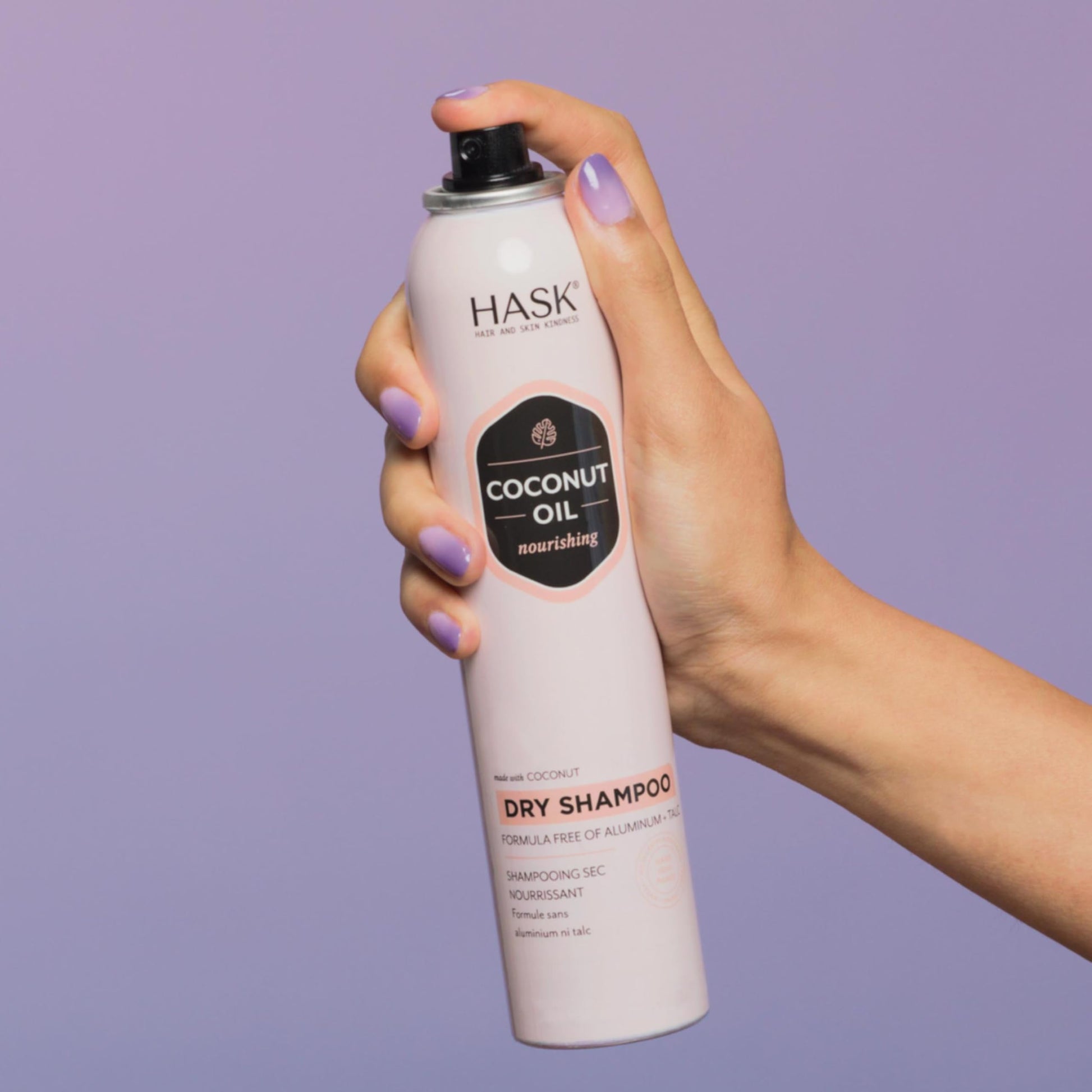 Hask Coconut Oil Dry Shampoo label highlighting sulfate free formula