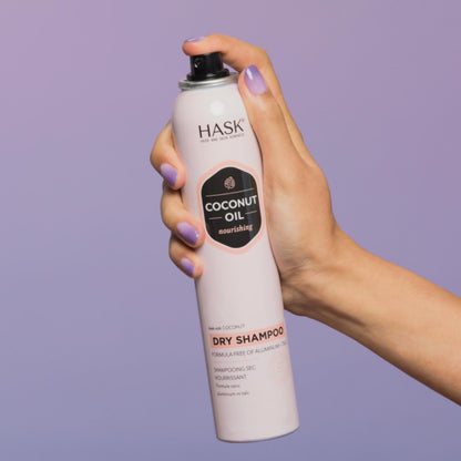 Hask Coconut Oil Dry Shampoo label highlighting sulfate free formula