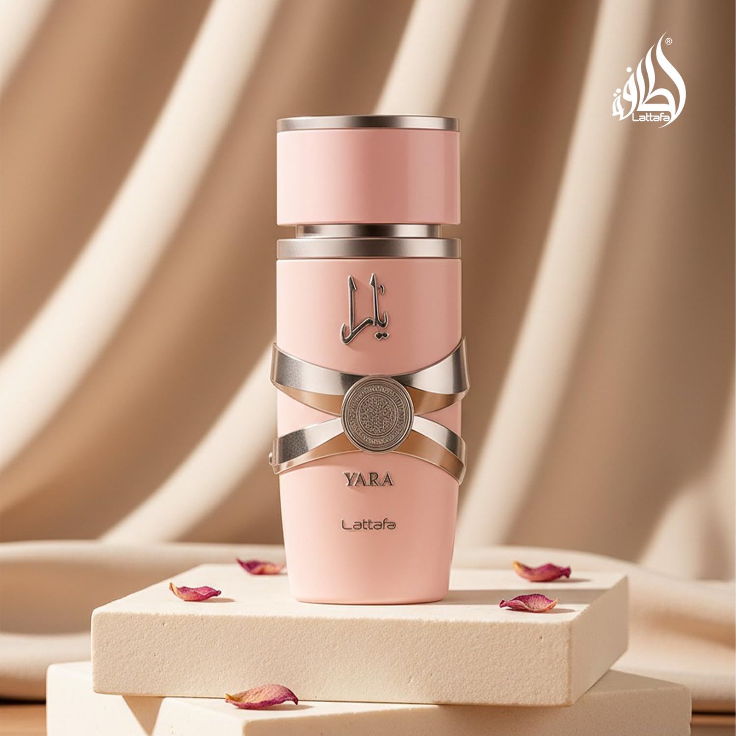 Lattafa Yara pink long lasting fragrance bottle on vanity table