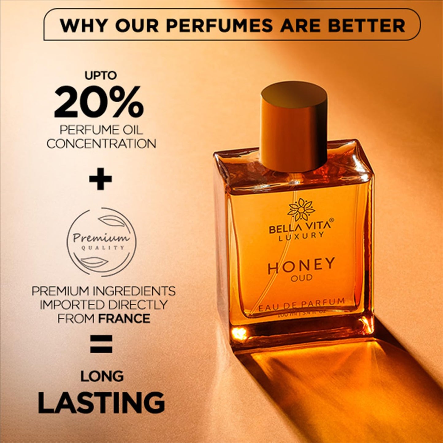 Authentic imported luxury perfume bottle for men and women standing on an elegant surface