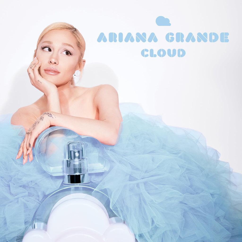 Ariana Grande Cloud Eau de Parfum 3.4 Ounce liquid inside the clear blue bottle