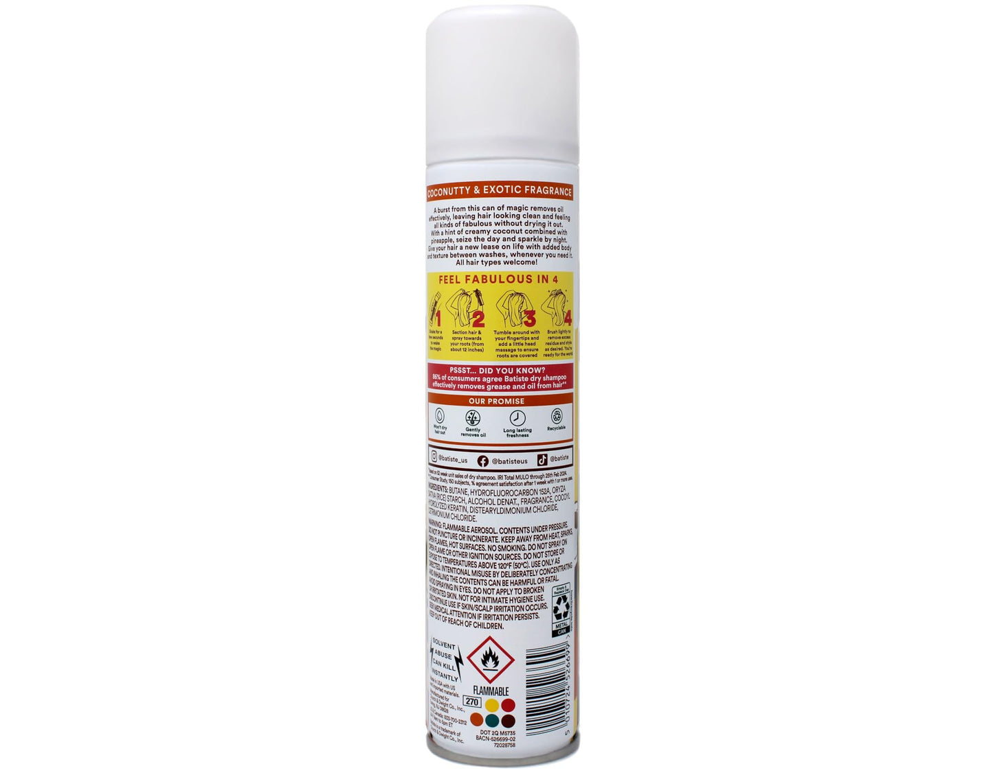Batiste dry shampoo ingredient label and details