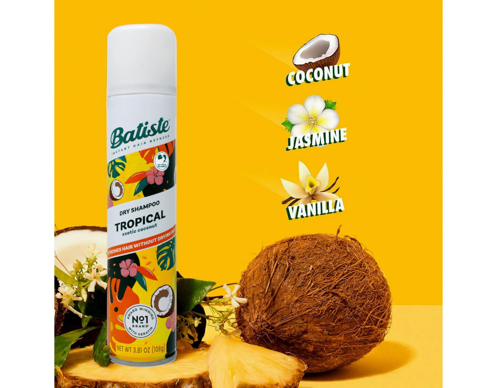 Batiste Tropical Dry Shampoo product packaging back view