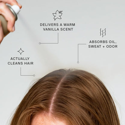 Close up of Living Proof vanilla dry shampoo spray nozzle