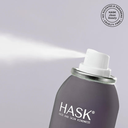 Close up of HASK charcoal dry shampoo packaging details