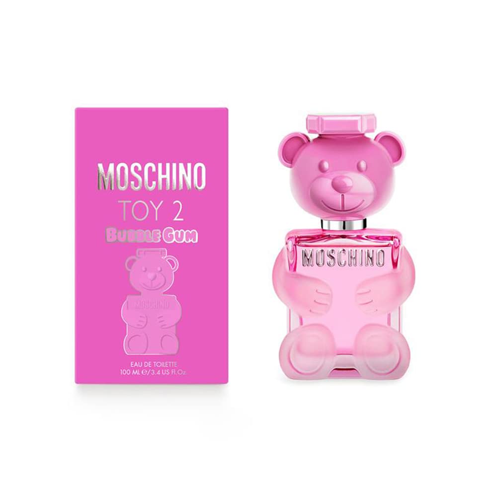 Vibrant pink bear-shaped Moschino perfume bottle