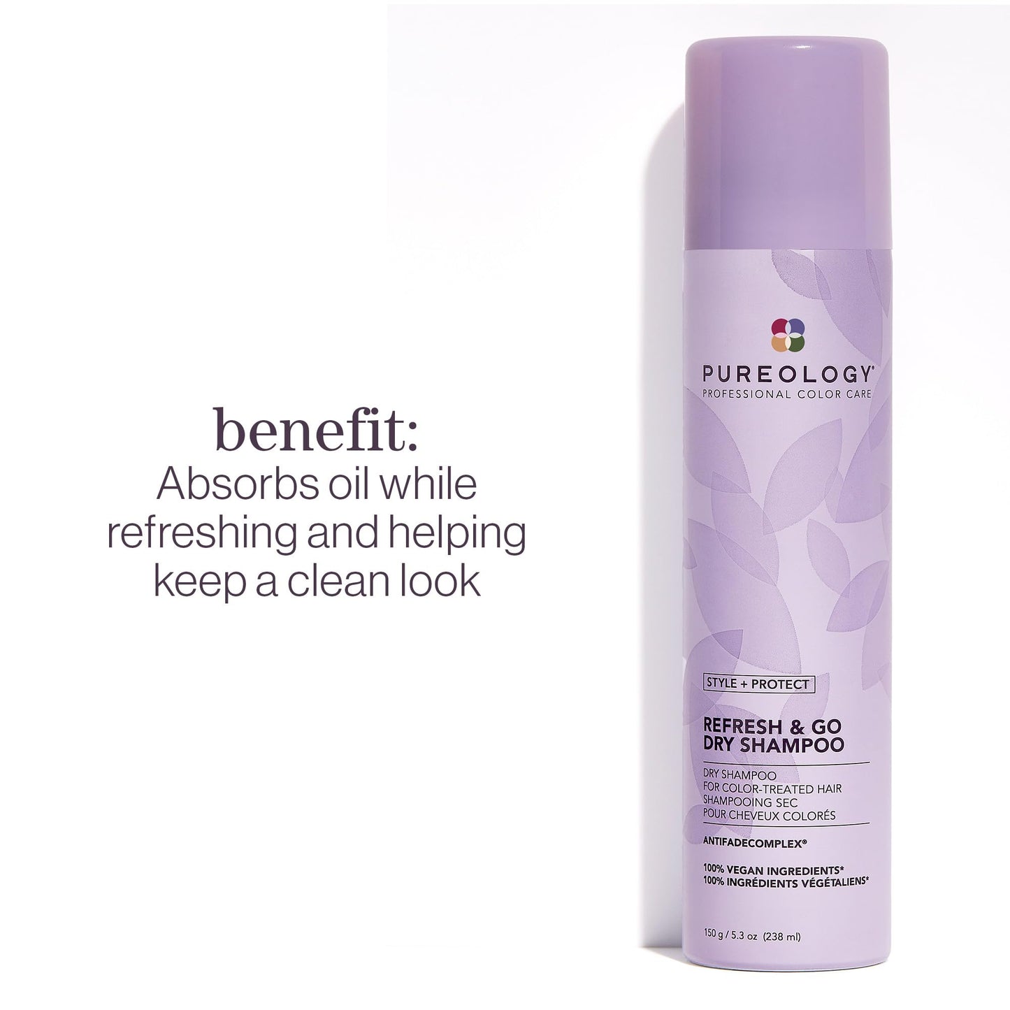 Pureology non-drying dry shampoo for color-treated hair packaging details