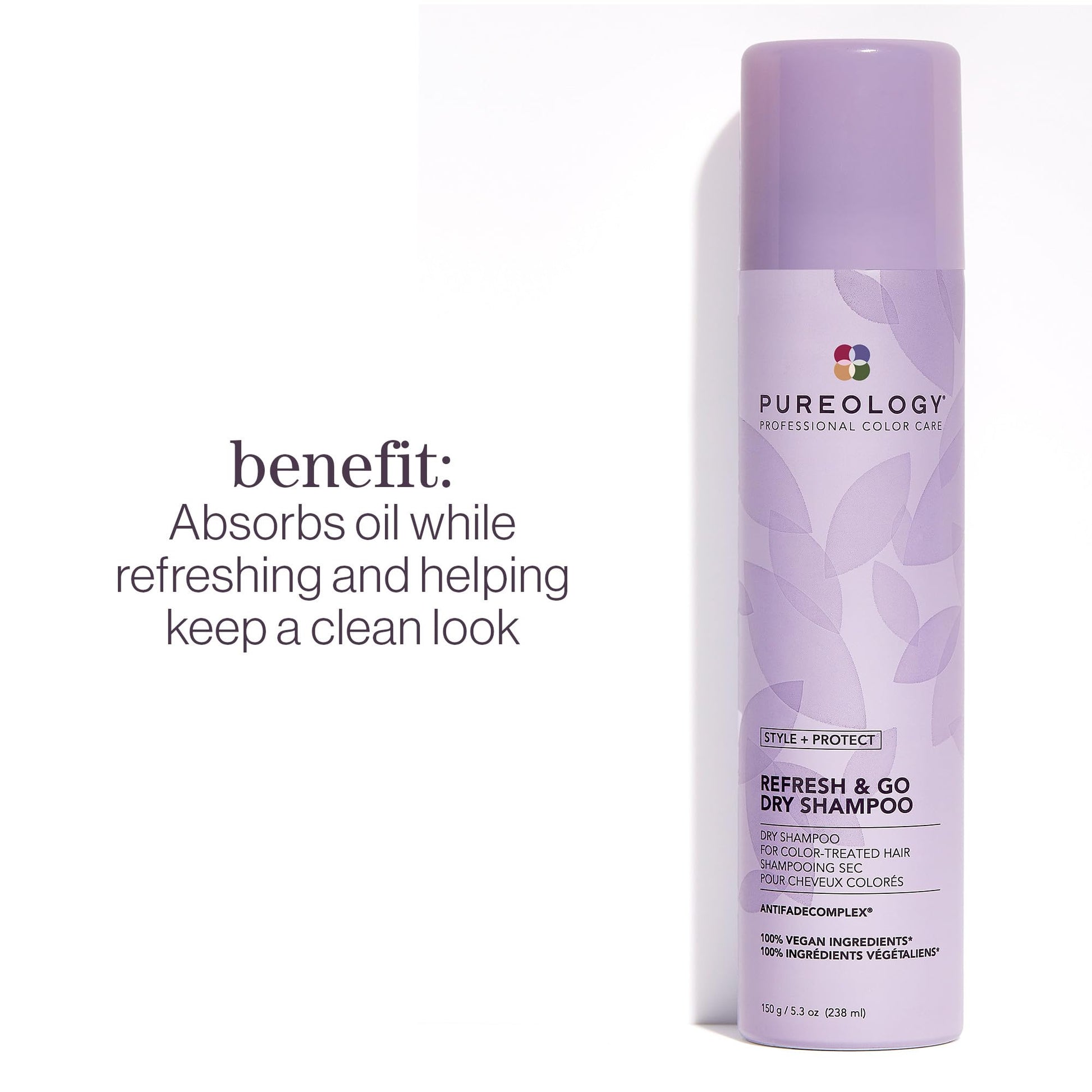 Pureology non-drying dry shampoo for color-treated hair packaging details