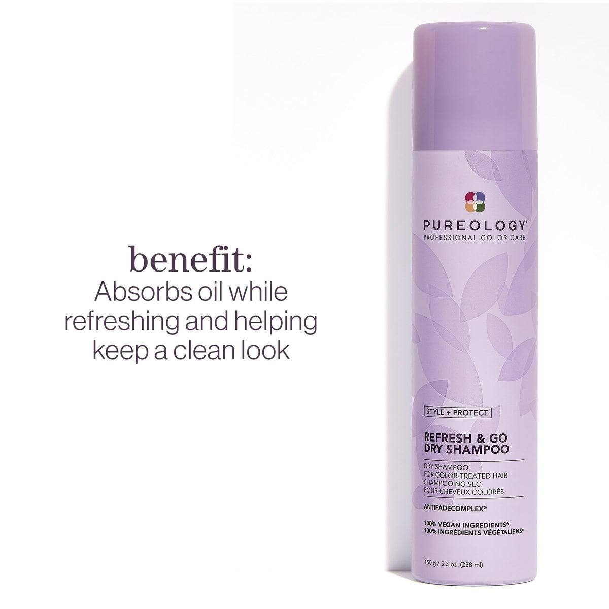Pureology non-drying dry shampoo for color-treated hair packaging details
