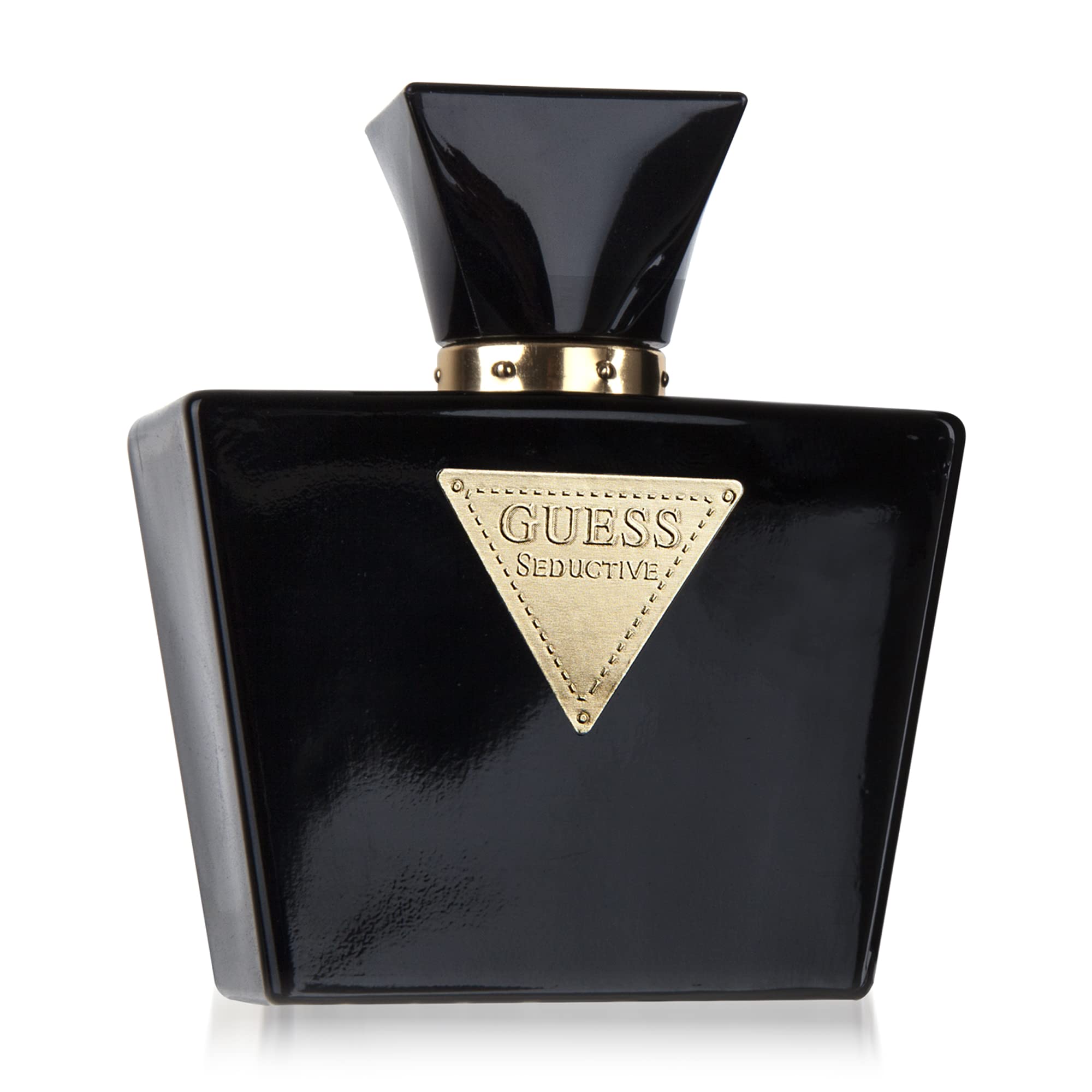 Close up of Guess Seductive Noir perfume bottle label