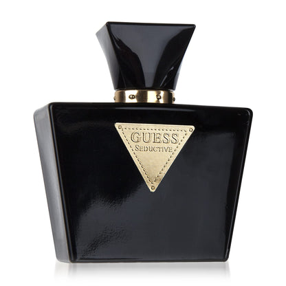 Close up of Guess Seductive Noir perfume bottle label