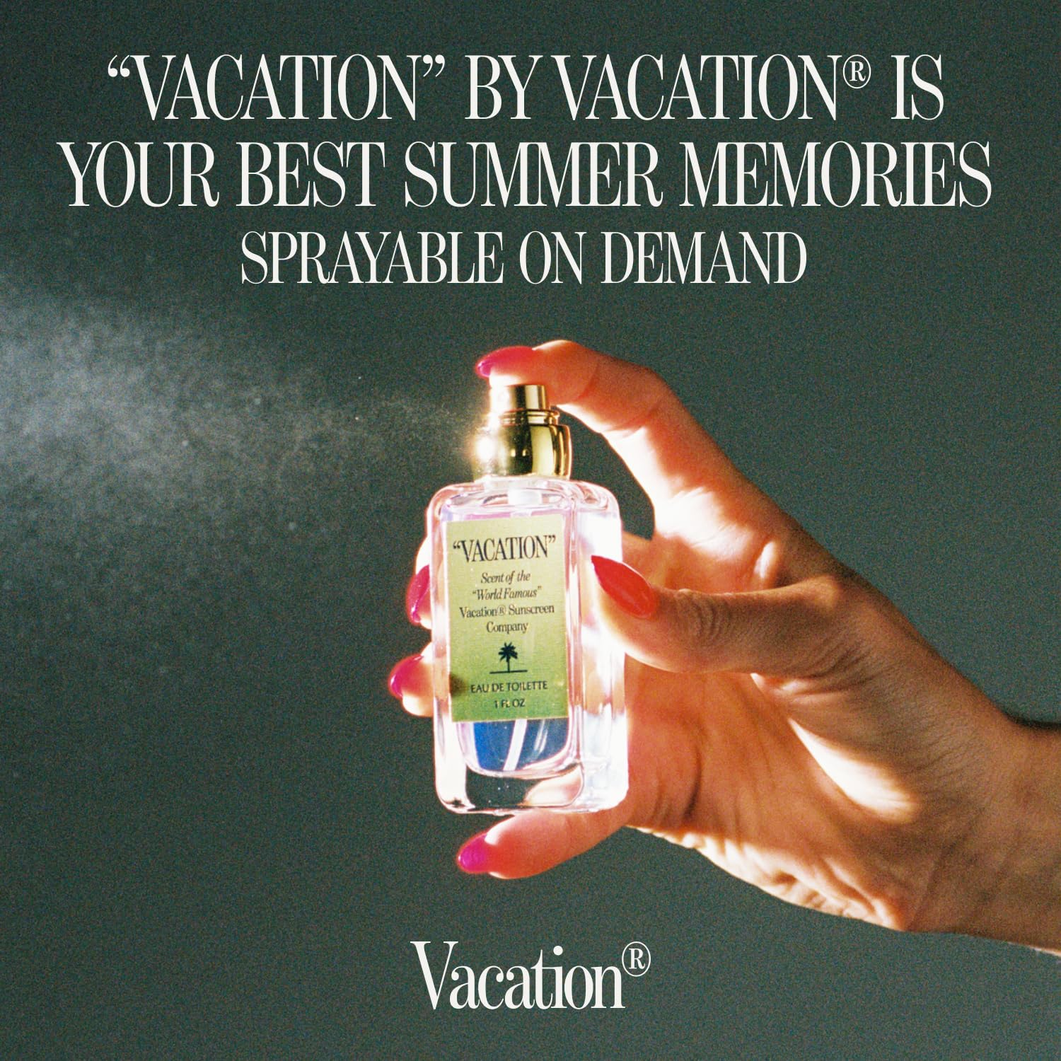 Vacation sunscreen inspired perfume displaying the outer label design