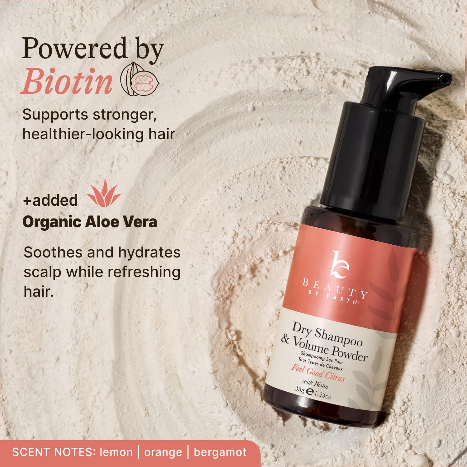 Beauty by Earth dry shampoo powder ingredients list on packaging