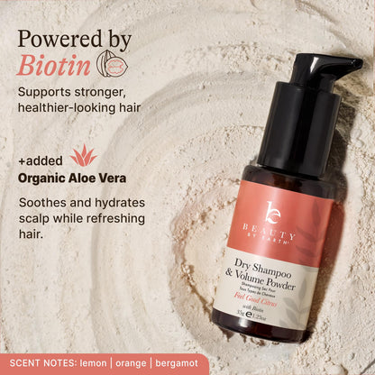 Beauty by Earth dry shampoo powder ingredients list on packaging