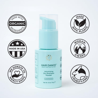 Vegan and cruelty free dry shampoo powder bottle highlighting jumbo size specification.