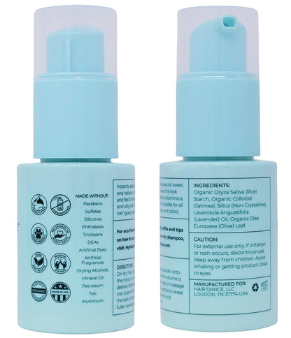 Authentic imported Hair Dance non aerosol spray bottle on a clean vanity backdrop.