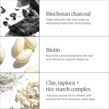 Squeeze application process of Briogeo Scalp Revival powder dry shampoo for oily scalp care