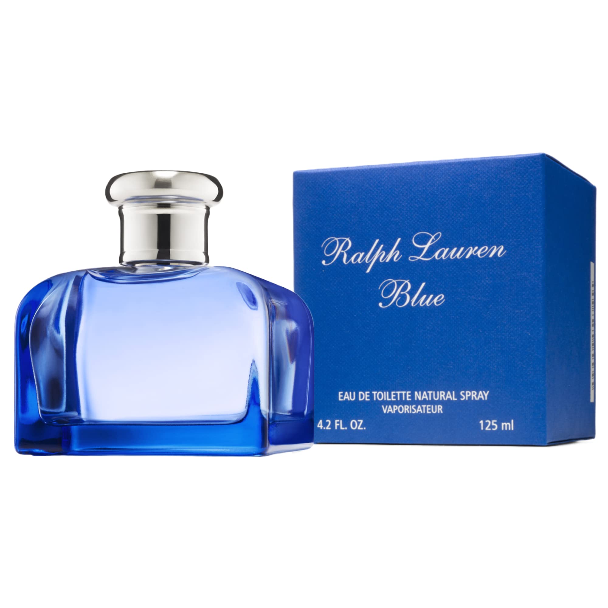 Close up of Ralph Lauren Blue perfume glass bottle