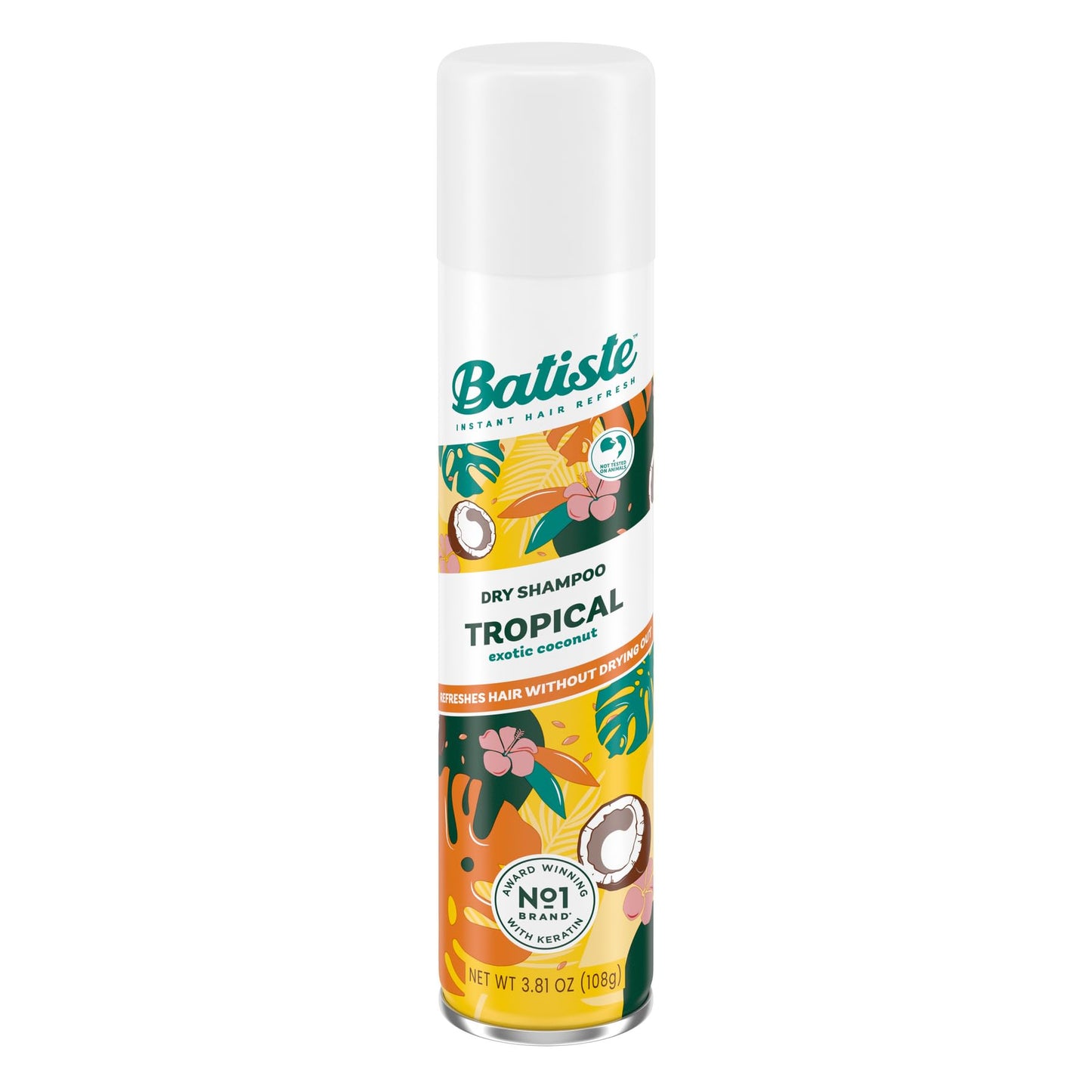 Three bottles of Batiste Tropical waterless shampoo