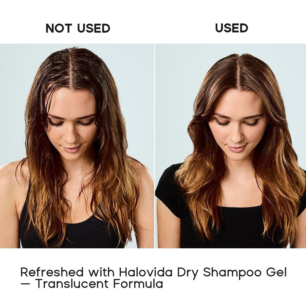 Side profile of Halovida non-aerosol dry shampoo bottle