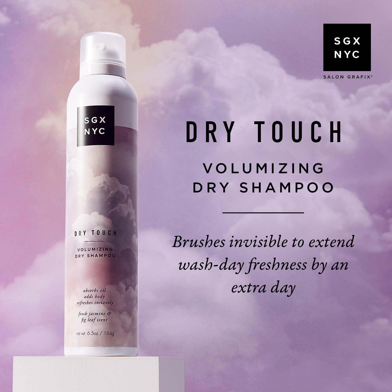 SGX NYC dry shampoo spray can highlighting paraben free and sulfate free ingredients list
