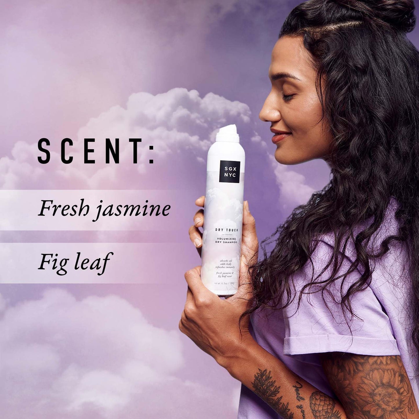SGX NYC volumizing dry hair spray bottle showcasing the signature jasmine and fig leaf scent profile